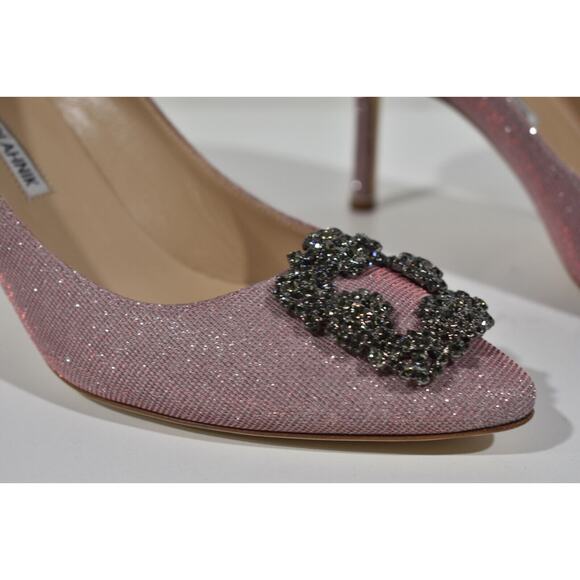 Manolo Blahnik Hangisi 70 Pink Glitter Crystal Jewel Buckle Low Heel Pump 39 - Picture 4 of 12